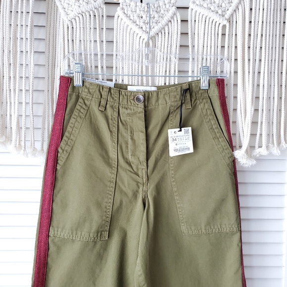 ZARA WOMAN Worker Straight Utility Glitter Pants 2 - Picture 4 of 8